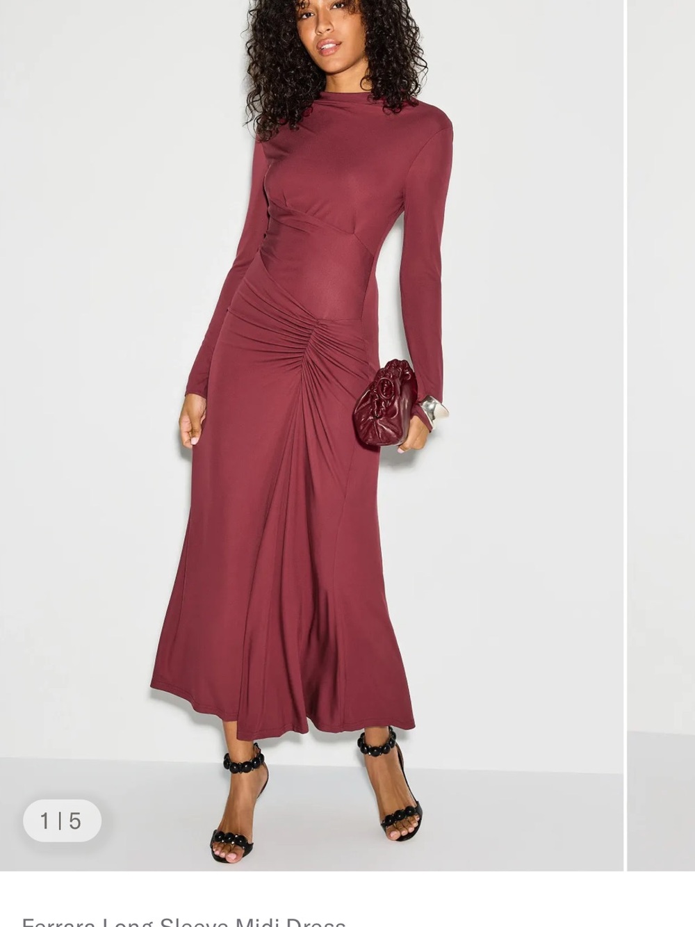 Long-Sleeve Midi Dress in Wine